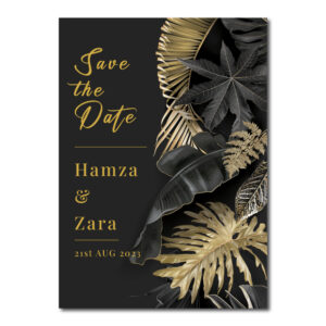 Exotic Botanical Black and Gold Digital Save the Date PDF 2