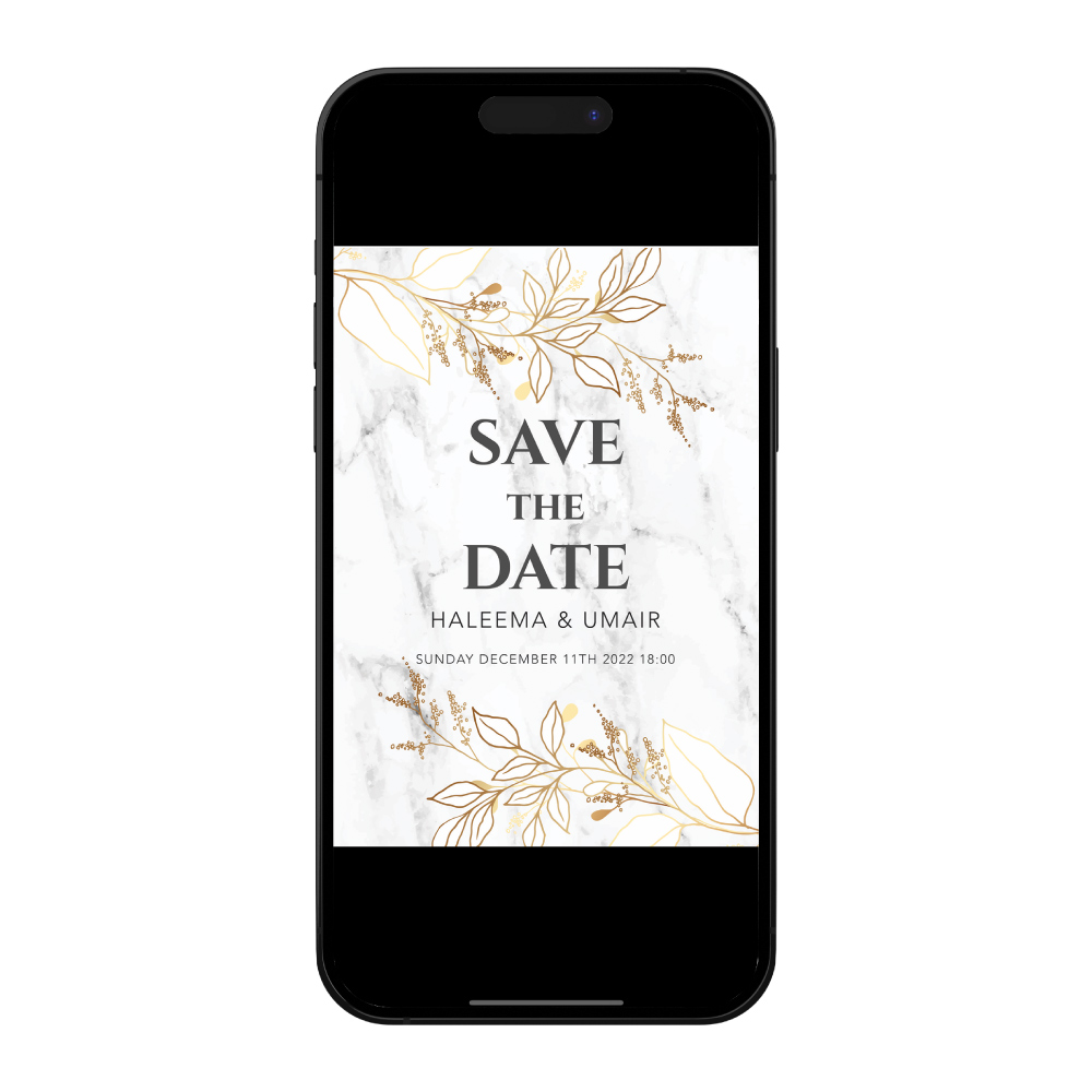 Marble with Gold Branches Digital Save the Date PDF