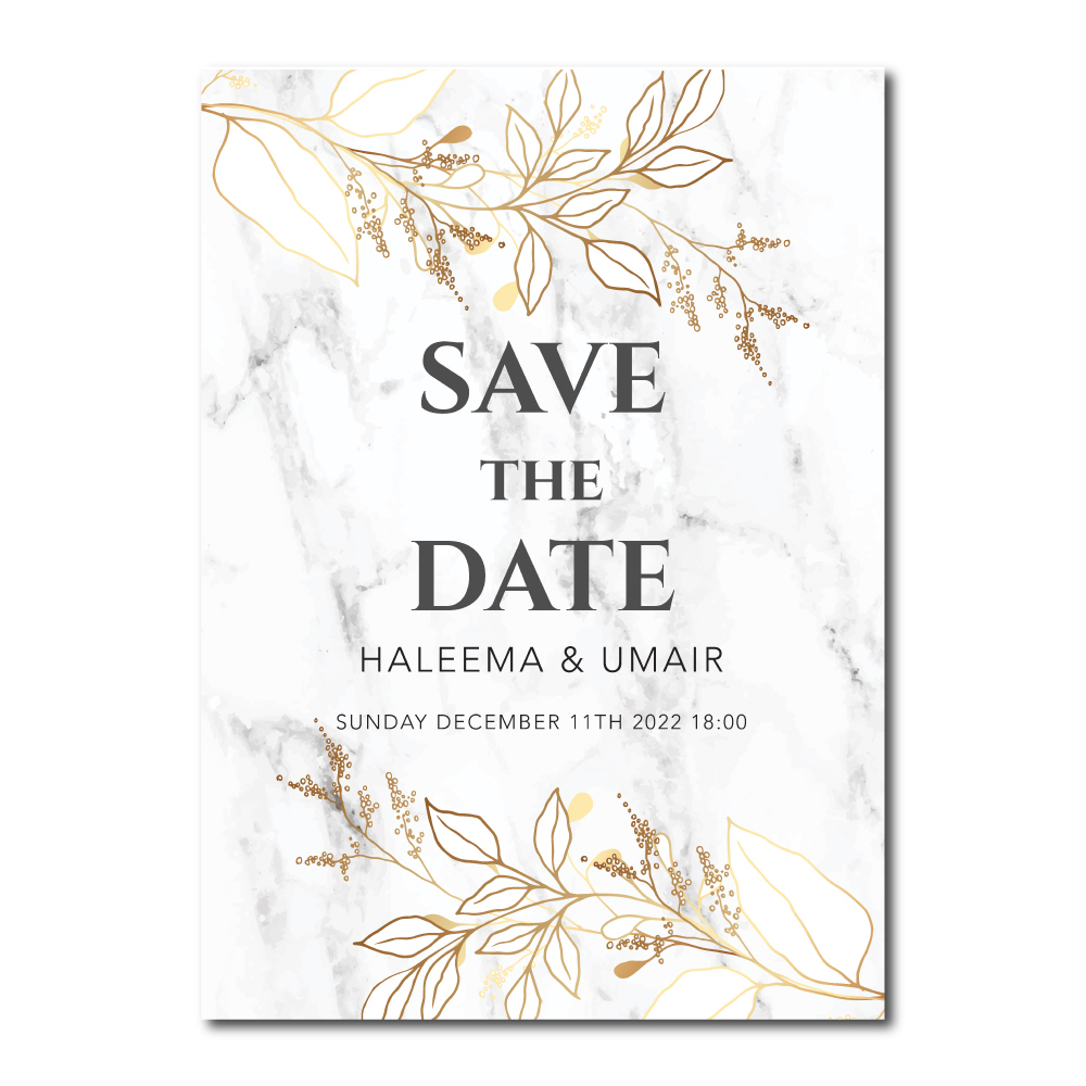 Marble with Gold Branches Digital Save the Date PDF 2