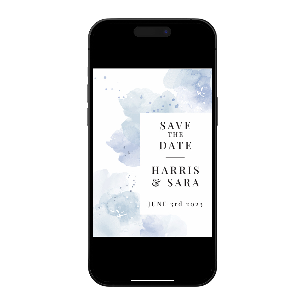 Ocean Blue Watercolour Flower Digital Save the Date PDF