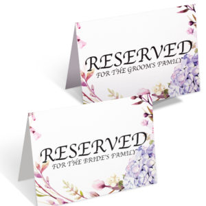 2 Reserved Purple Hydrangea Wedding Place Cards for Bride’s and Groom’s Family