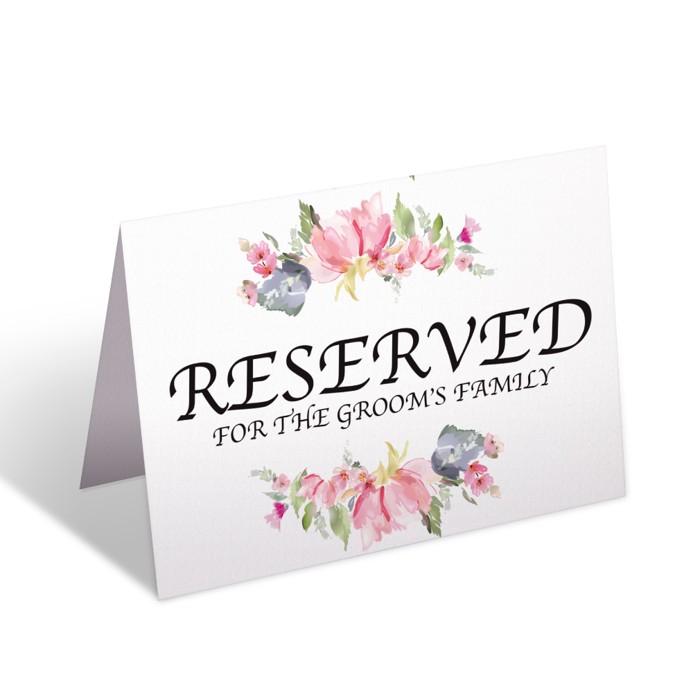 2 Reserved Watercolour Summer Wreath Wedding Place Cards for Bride’s and Groom’s Family 3