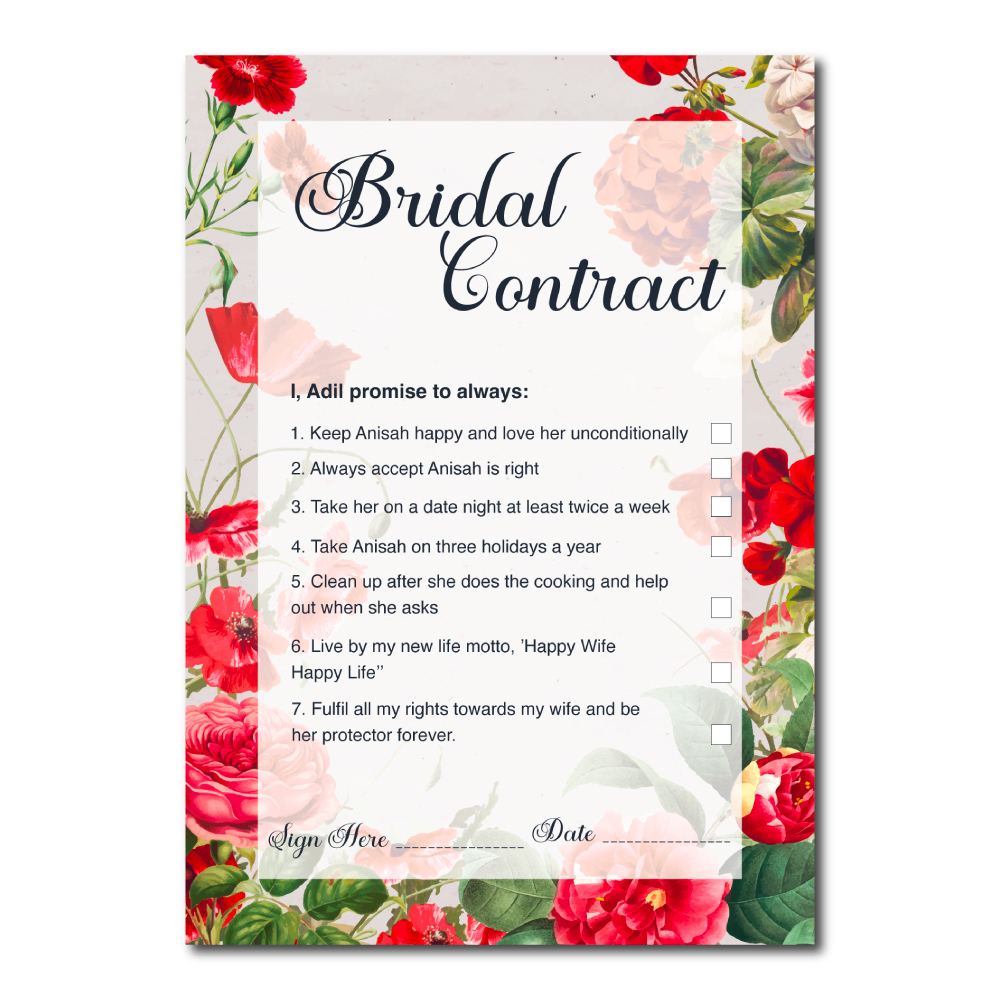 A2 Vintage Red Floral Frame Wedding Contract 2