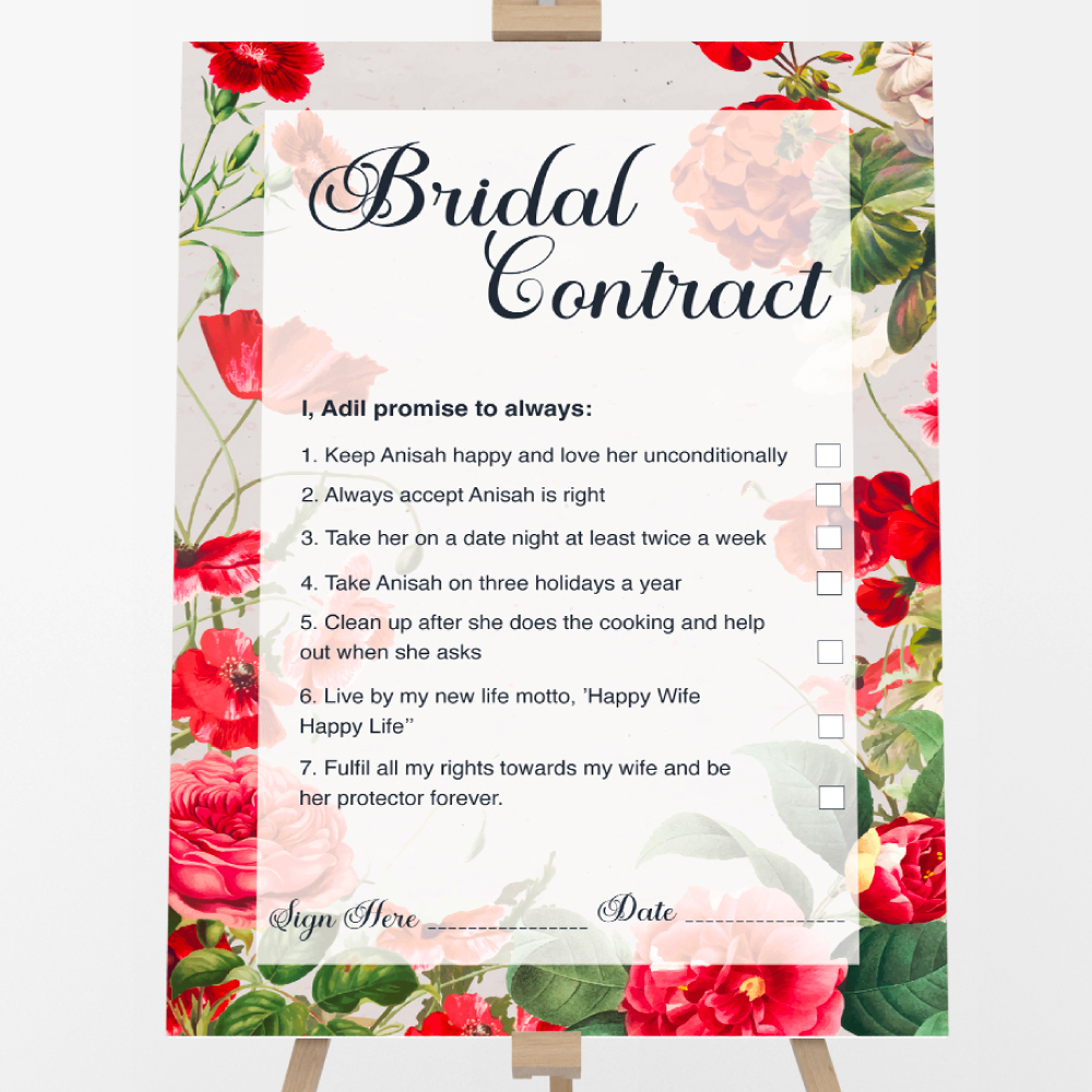 A2 Vintage Red Floral Frame Wedding Contract