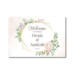 Personalised A2 Floral Hexagonal Frame Vinyl Sticker And Foamex Wedding Welcome Sign 2