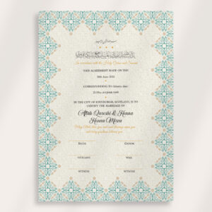 Traditional Pastel Turquoise and Gold Ottoman Border Nikkahnama