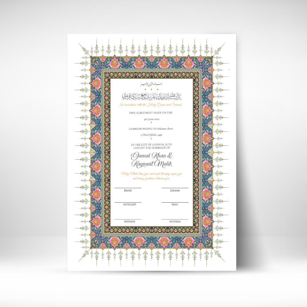 Blue and Pink Traditional Border Nikkahnama