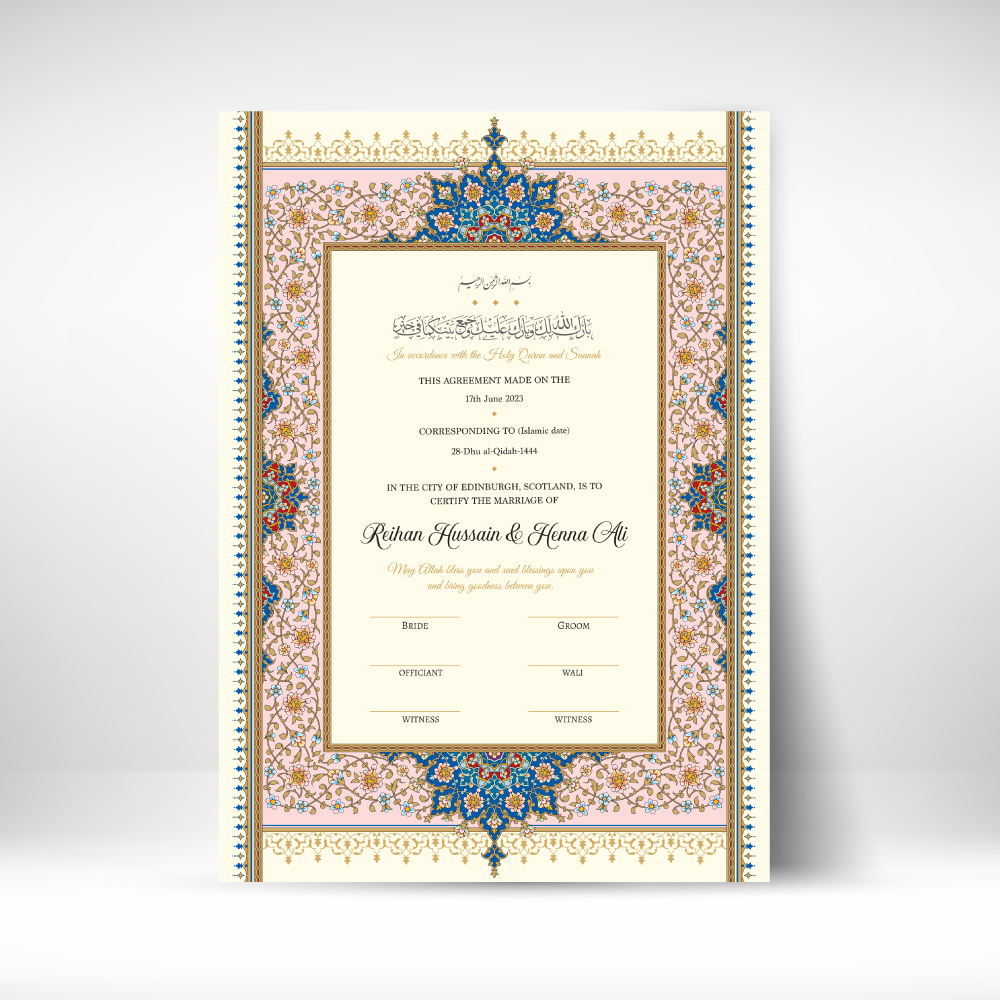 Pink Traditional Floral Frame Nikkahnama