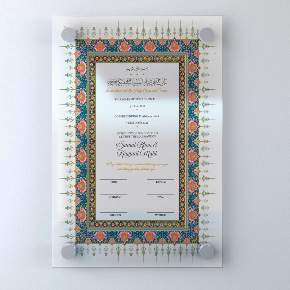 Blue and Pink Traditional Border Nikkahnama 5