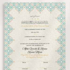 Traditional Pastel Turquoise and Gold Ottoman Border Nikkahnama 3