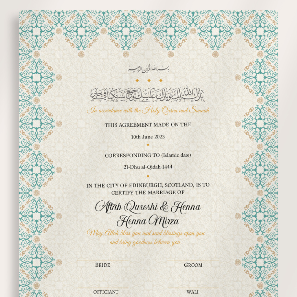 Traditional Pastel Turquoise and Gold Ottoman Border Nikkahnama 3