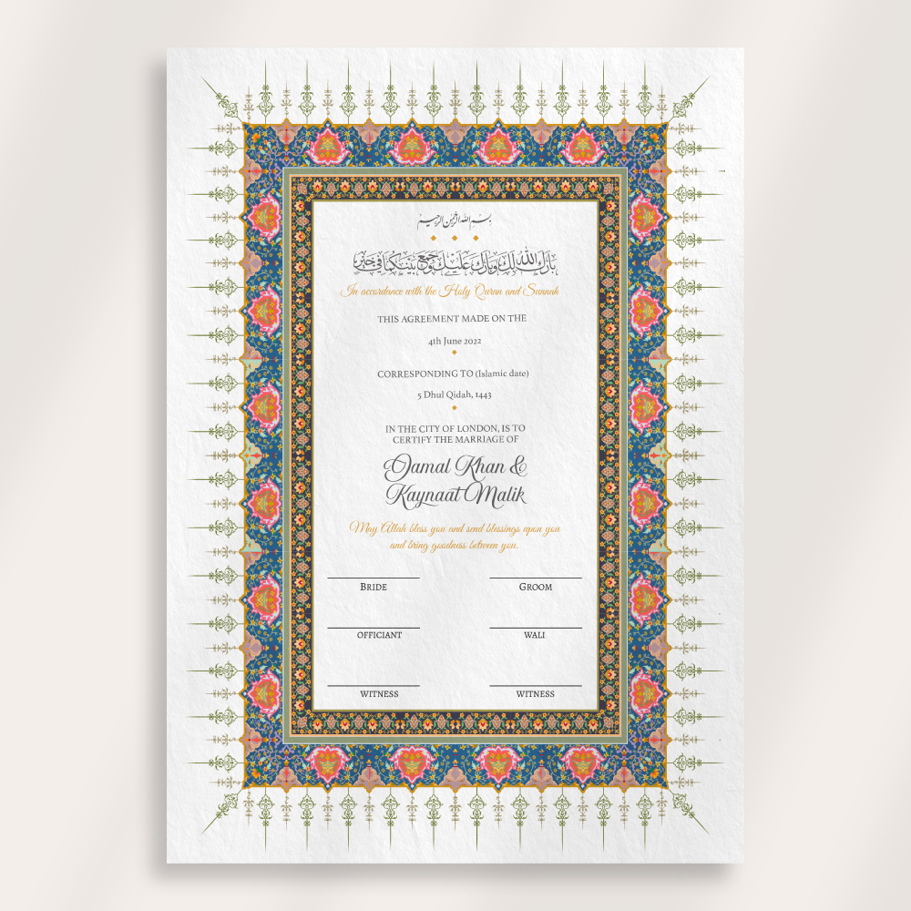 Blue and Pink Traditional Border Nikkahnama