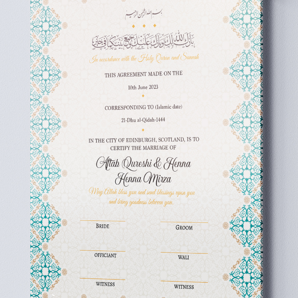 Traditional Pastel Turquoise and Gold Ottoman Border Nikkahnama 4