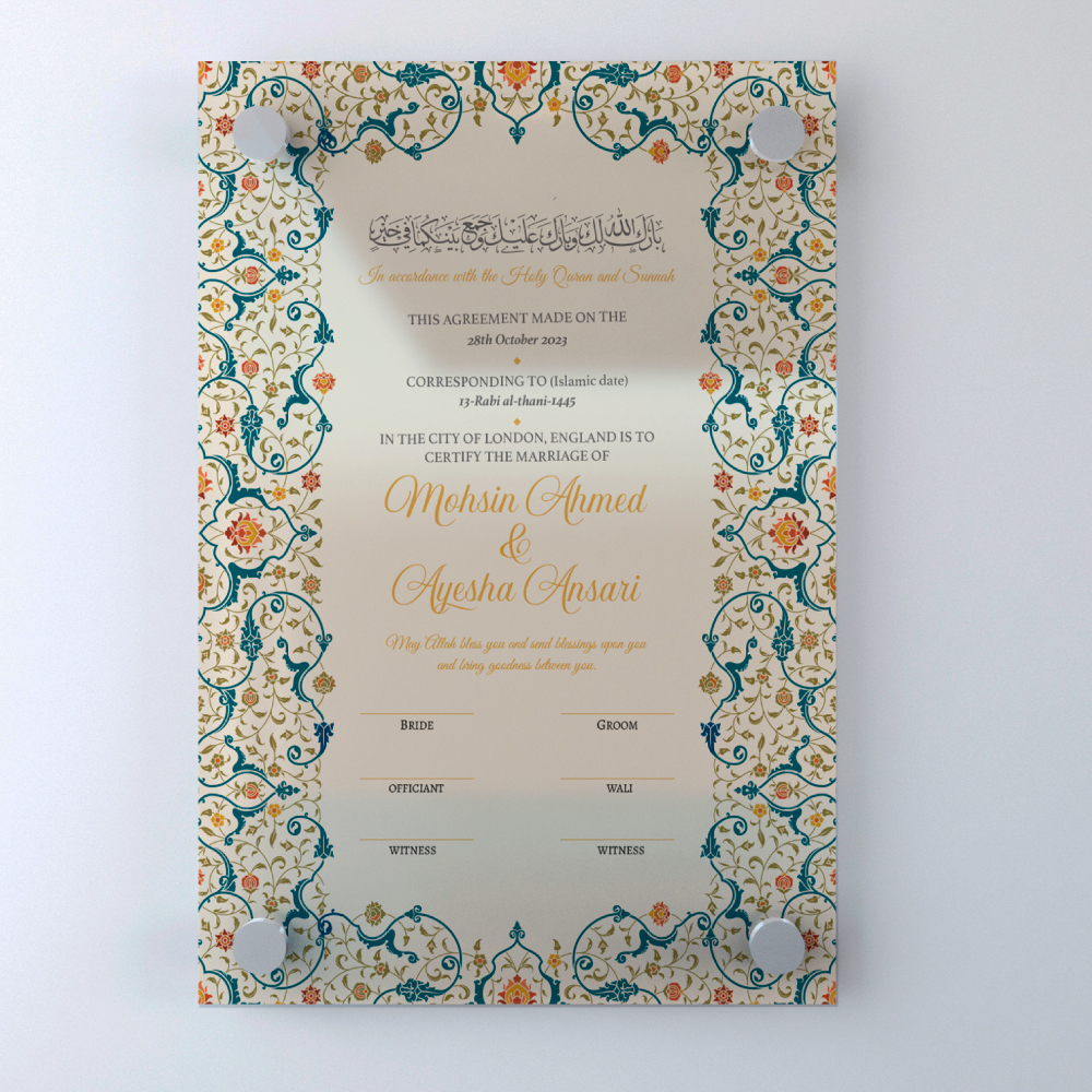 Teal and Orange Traditional Border Nikkahnama 3