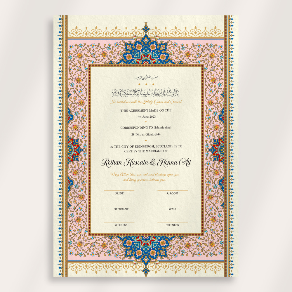 Pink Traditional Floral Frame Nikkahnama 2