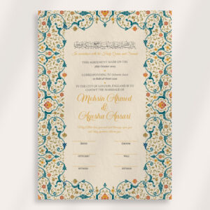 Teal and Orange Traditional Border Nikkahnama