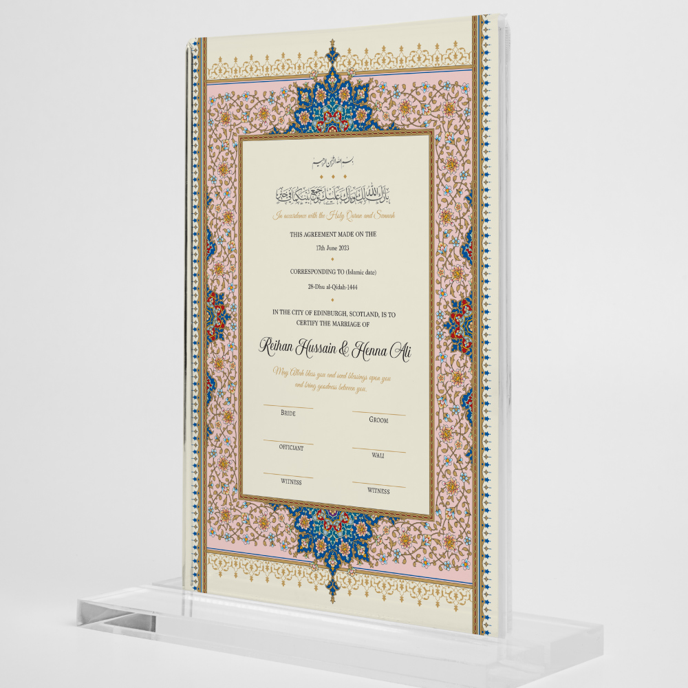 Pink Traditional Floral Frame Nikkahnama 6