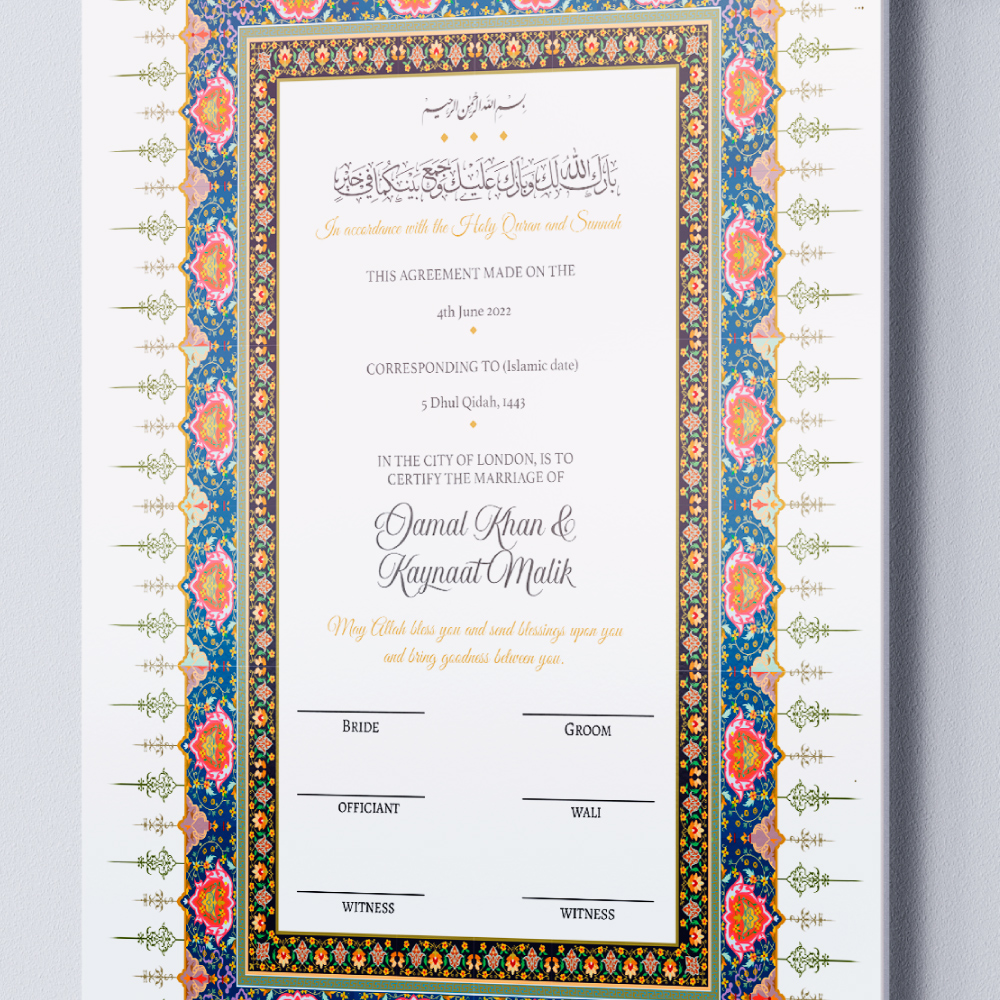 Blue and Pink Traditional Border Nikkahnama 4