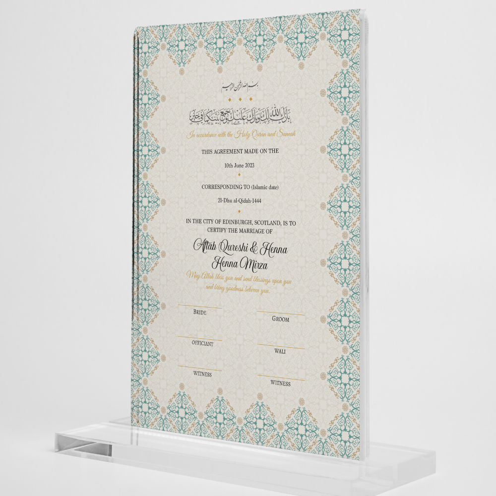 Traditional Pastel Turquoise and Gold Ottoman Border Nikkahnama 5