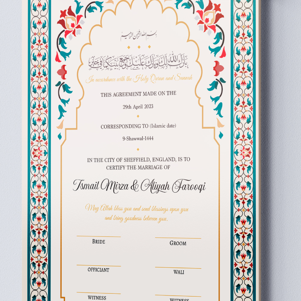 Traditional Teal and Maroon Border Nikkahnama 4