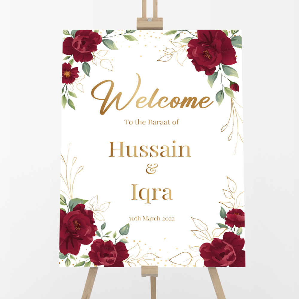 Personalised A2 Floral Rose Frame Vinyl Sticker And Foamex Wedding Welcome Sign