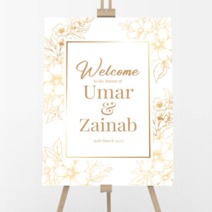 Personalised A2 Golden Flower Border Frame Vinyl Sticker And Foamex Wedding Welcome Sign