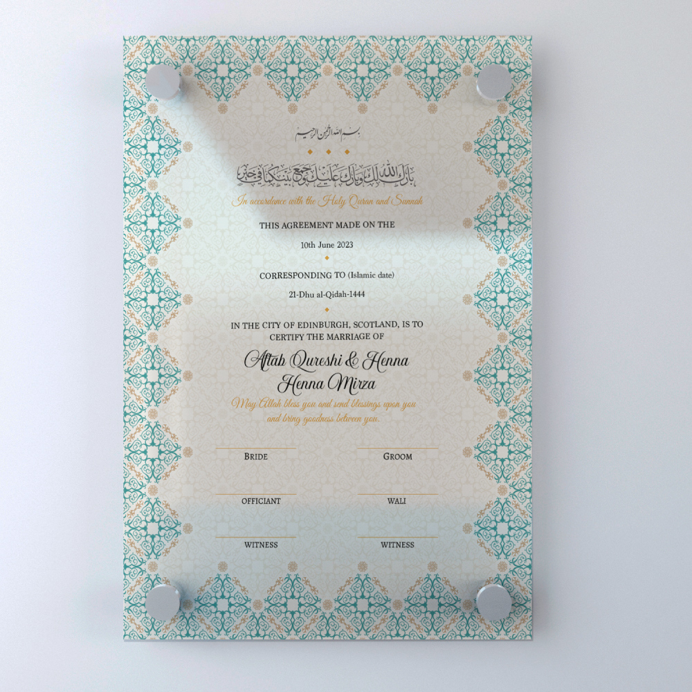 Traditional Pastel Turquoise and Gold Ottoman Border Nikkahnama 6