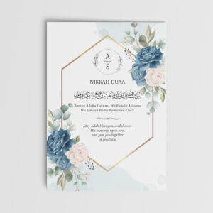 A6 Hexagonal Blue Flower Nikkah Duaa Cards 4