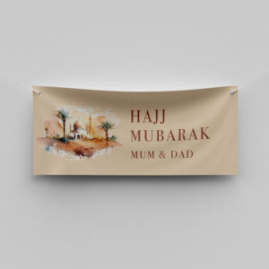 Personalised Hajj Mubarak Banner | Umrah Mubarak Banner | Mosque Painting | PVC Banner | With Two Eyelets 4