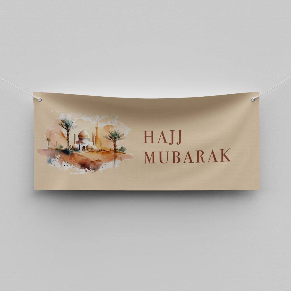 Personalised Hajj Mubarak Banner | Umrah Mubarak Banner | Mosque Painting | PVC Banner | With Two Eyelets 3