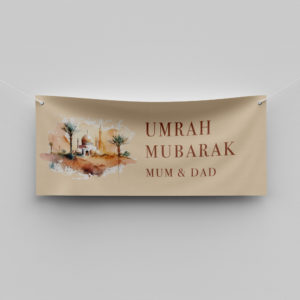 Personalised Hajj Mubarak Banner | Umrah Mubarak Banner | Mosque Painting | PVC Banner | With Two Eyelets