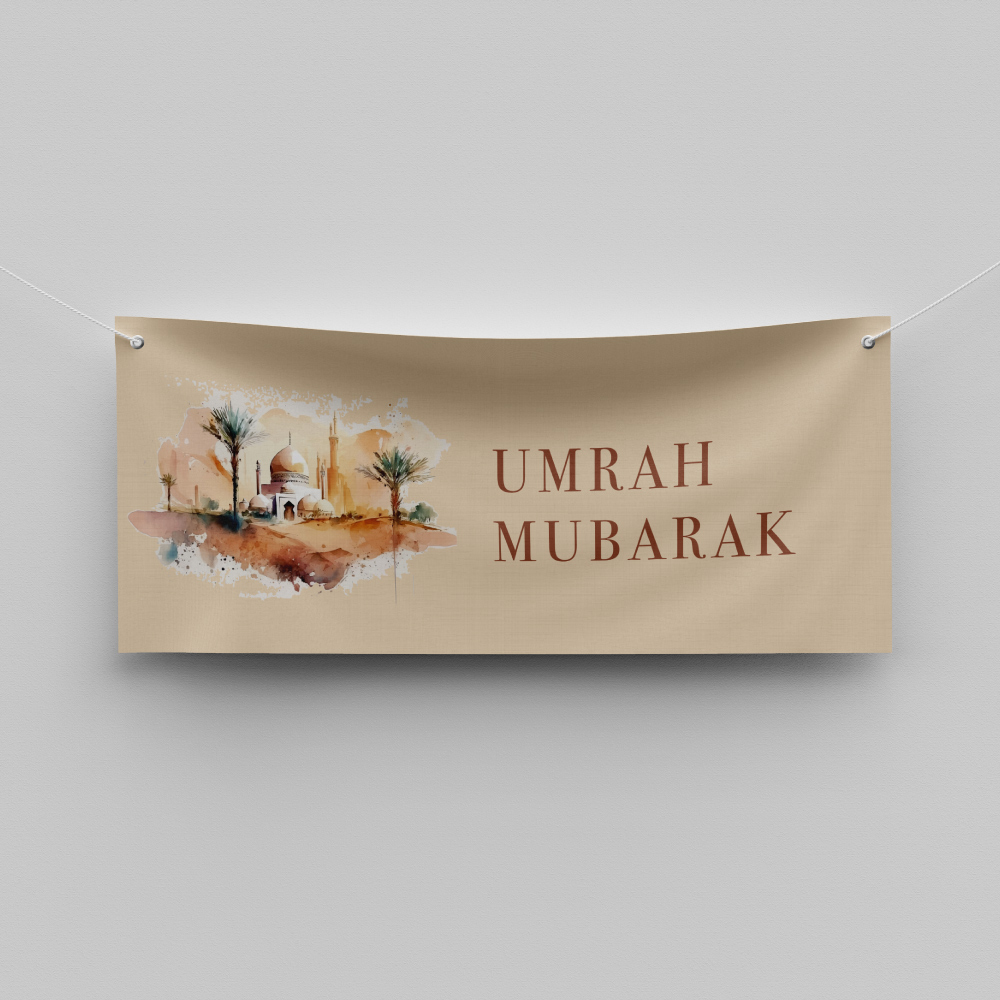 Personalised Hajj Mubarak Banner | Umrah Mubarak Banner | Mosque Painting | PVC Banner | With Two Eyelets 2