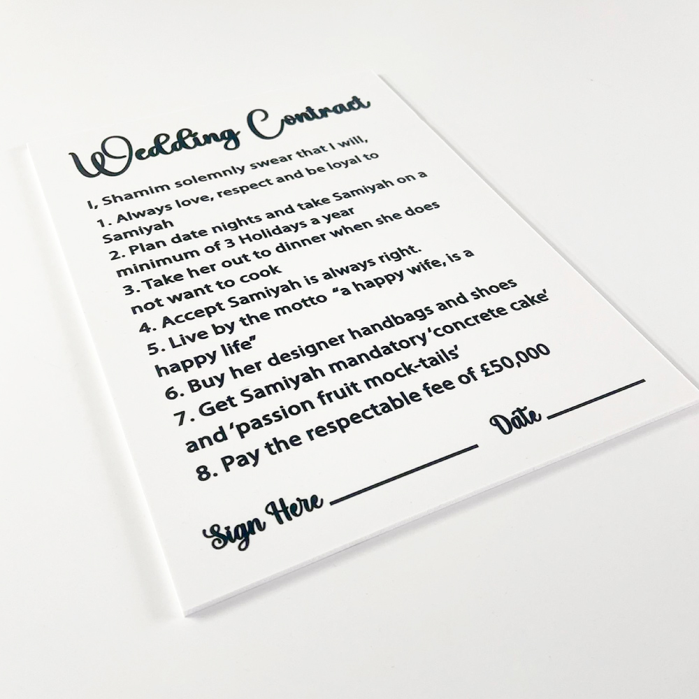 Vinyl and Foamex Wedding Contract Bridal Party Signage Black