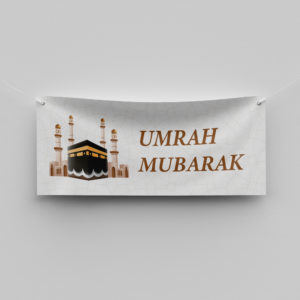 Beige Kabah Personalised Hajj & Umrah Mubarak Banner | PVC Banner | With Two Eyelets 2