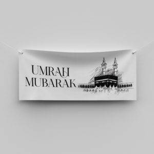 Artistic Kabah Sketch Personalised Hajj & Umrah Mubarak Banner | PVC Banner | With Two Eyelets 2