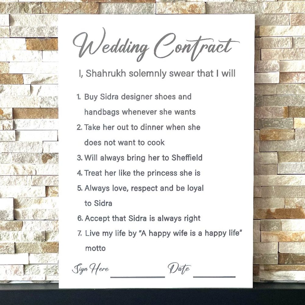 Vinyl and Foamex Wedding Contract Bridal Party Signage