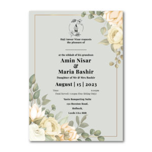 White Roses & Green Leaves Wedding Invitation | 350 GSM Paper Shaadi Invitation & Envelope