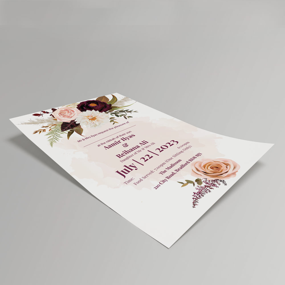 Artistic Rose Bouquet Wedding Invitation | 350 GSM Paper Shaadi Invitation & Envelope 4