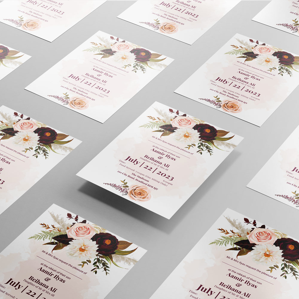 Artistic Rose Bouquet Wedding Invitation | 350 GSM Paper Shaadi Invitation & Envelope 3