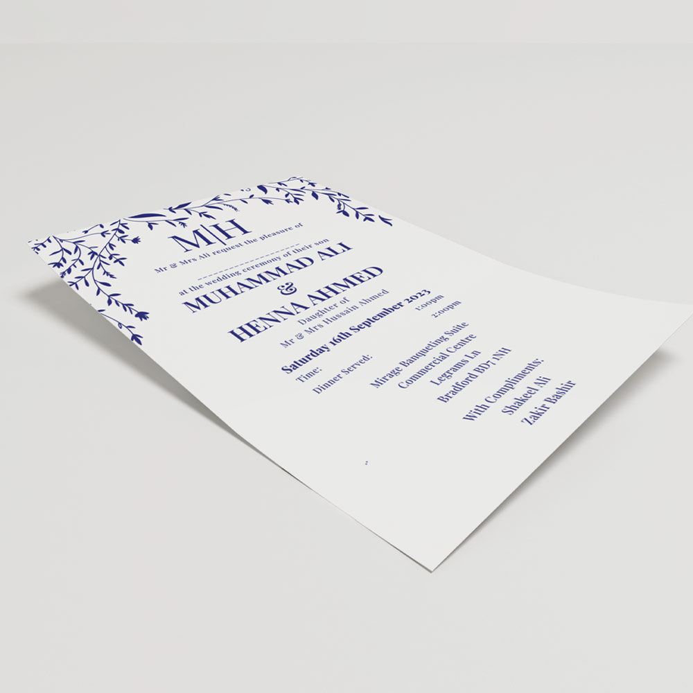 Blue Leaf Wedding Invitation | 350 GSM Paper Shaadi Invitation & Envelope 4