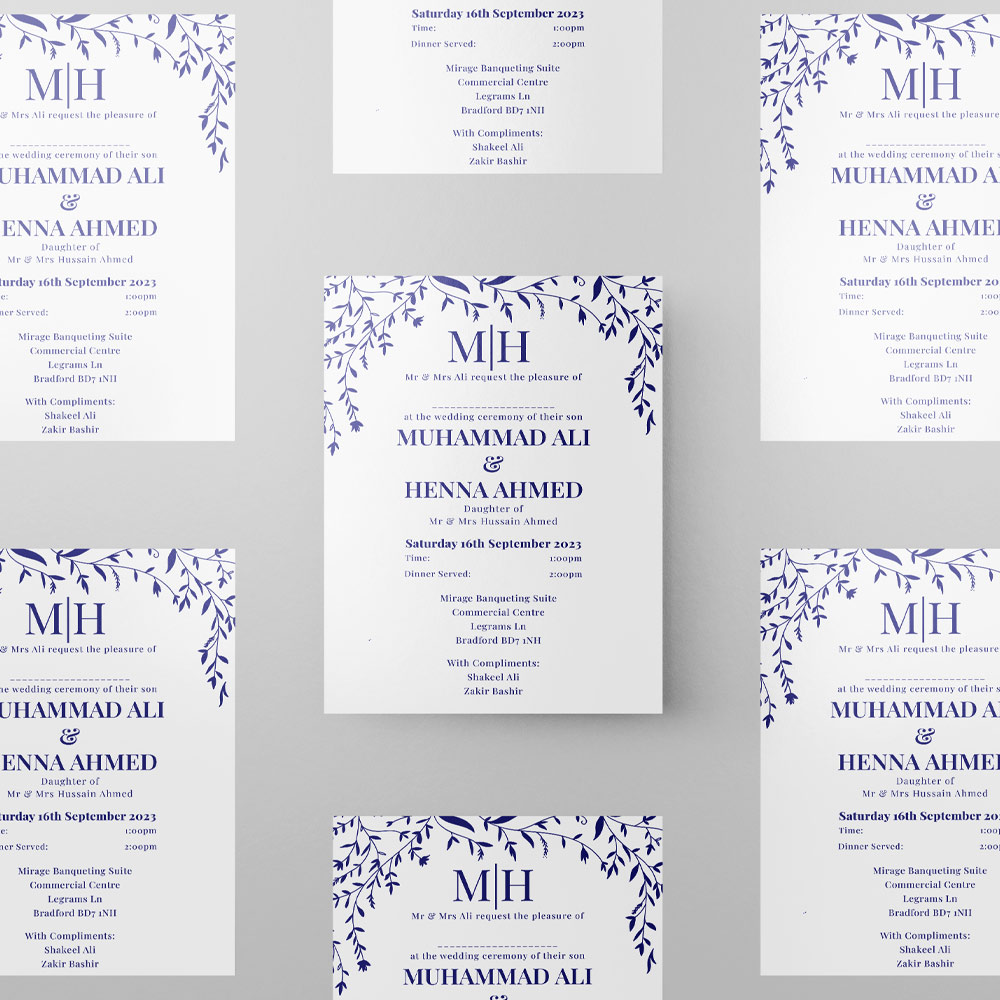 Blue Leaf Wedding Invitation | 350 GSM Paper Shaadi Invitation & Envelope 2