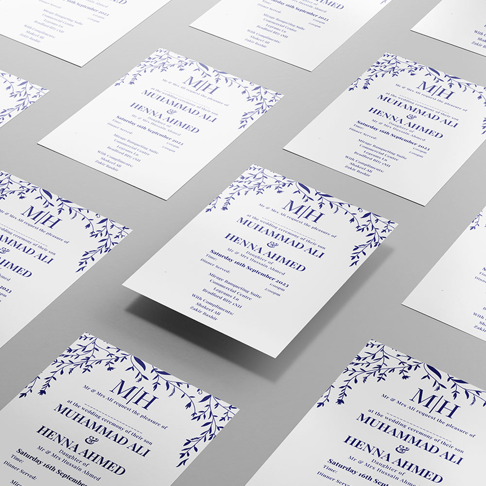 Blue Leaf Wedding Invitation | 350 GSM Paper Shaadi Invitation & Envelope 3