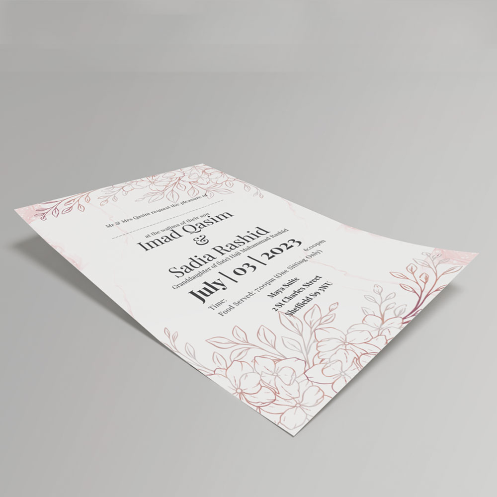 Floral Line Drawing Wedding Invitation | 350 GSM Paper Shaadi Invitation & Envelope 4