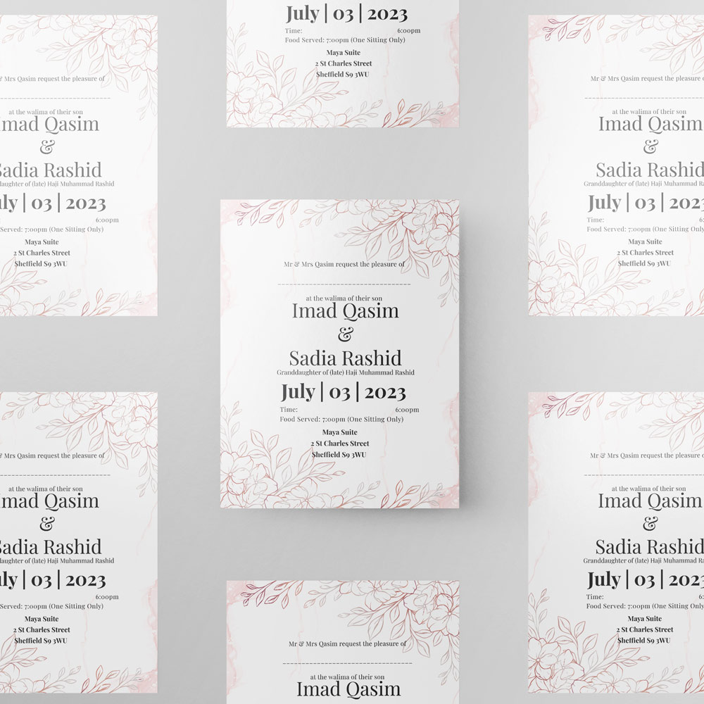 Floral Line Drawing Wedding Invitation | 350 GSM Paper Shaadi Invitation & Envelope 2