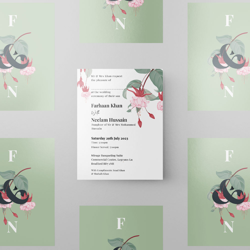 Floral Initials Double Sided Wedding Invitation | 350 GSM Paper Shaadi Invitation & Envelope 2