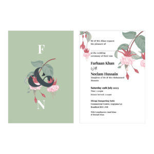 Floral Initials Double Sided Wedding Invitation | 350 GSM Paper Shaadi Invitation & Envelope