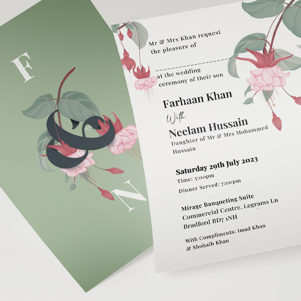 Floral Initials Double Sided Wedding Invitation | 350 GSM Paper Shaadi Invitation & Envelope 4