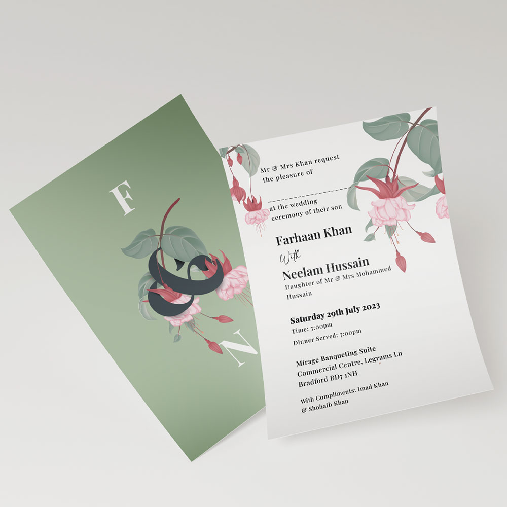 Floral Initials Double Sided Wedding Invitation | 350 GSM Paper Shaadi Invitation & Envelope 5