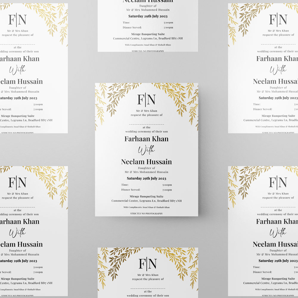 Golden Branches Arch Wedding Invitation | 350 GSM Paper Shaadi Invitation & Envelope 2