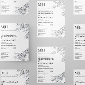 Grey Leaf Wedding Invitation | 350 GSM Paper Shaadi Invitation & Envelope 2